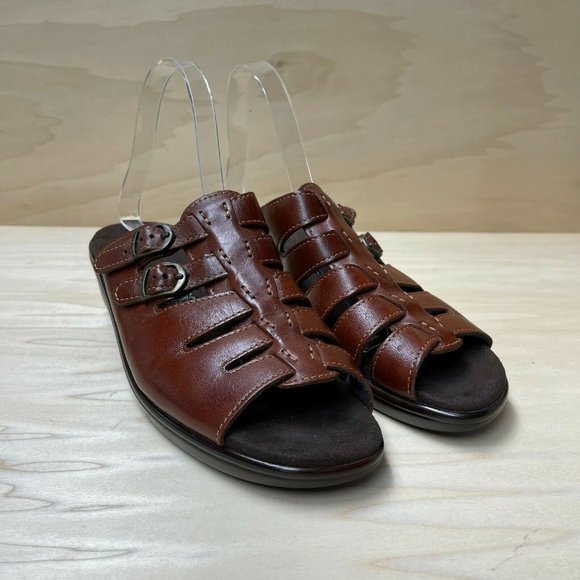 Sas Tripad Comfort Womens Leather Wedge Heel Buckle Brown Slide Sandals Sz 10 N - Picture 2 of 6